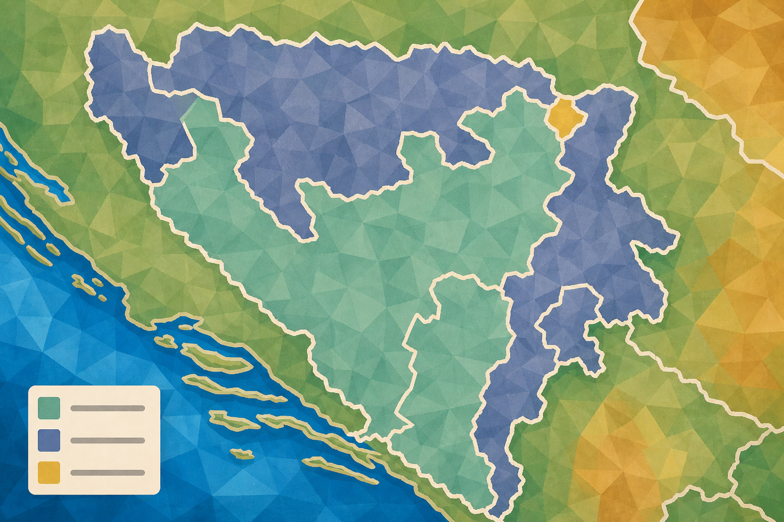 Map-style view of Bosnia and Herzegovina used for the two Dayton entities civic note
