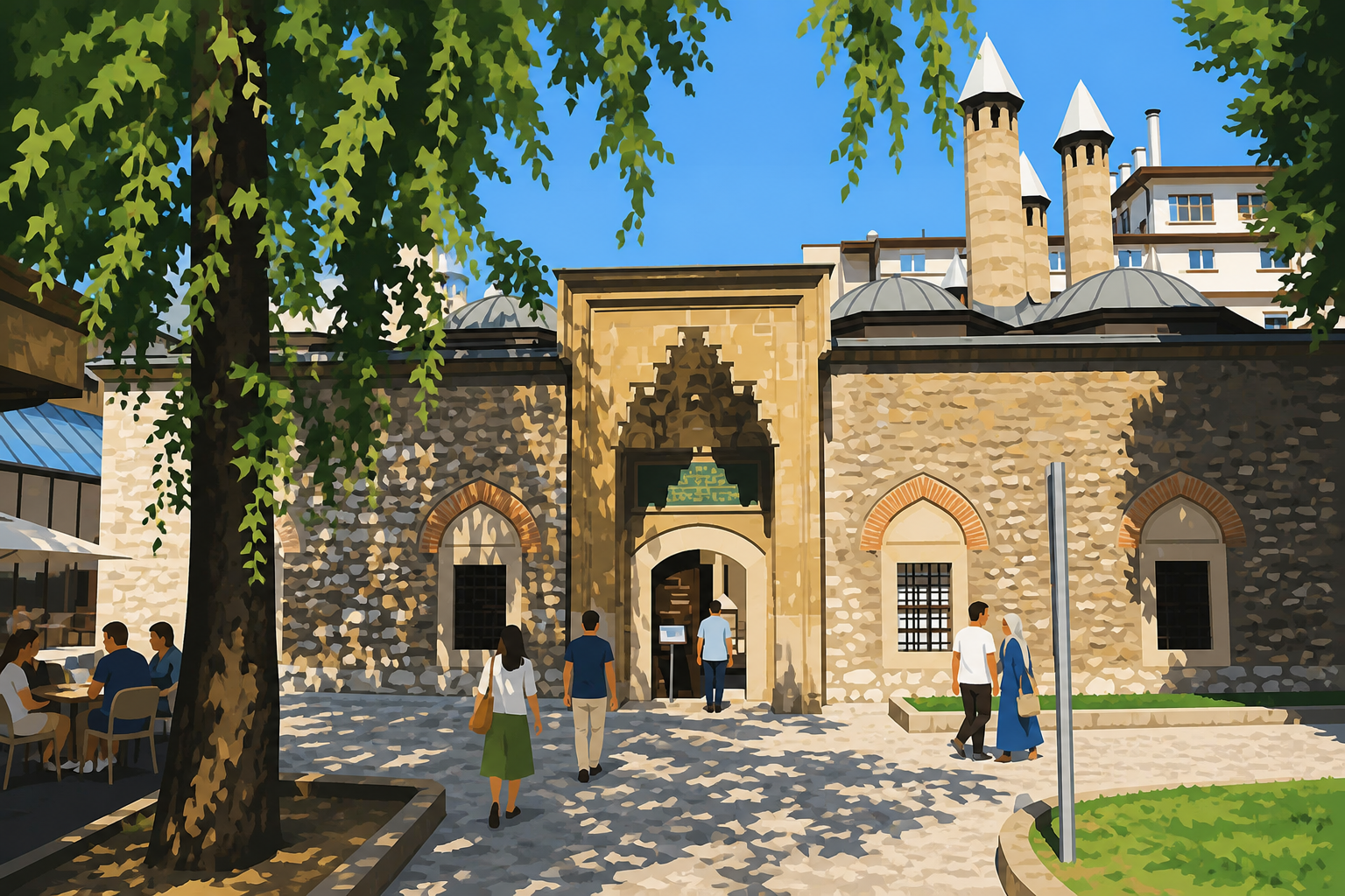 Polygon painting of the Gazi Husrev-beg complex in Sarajevo