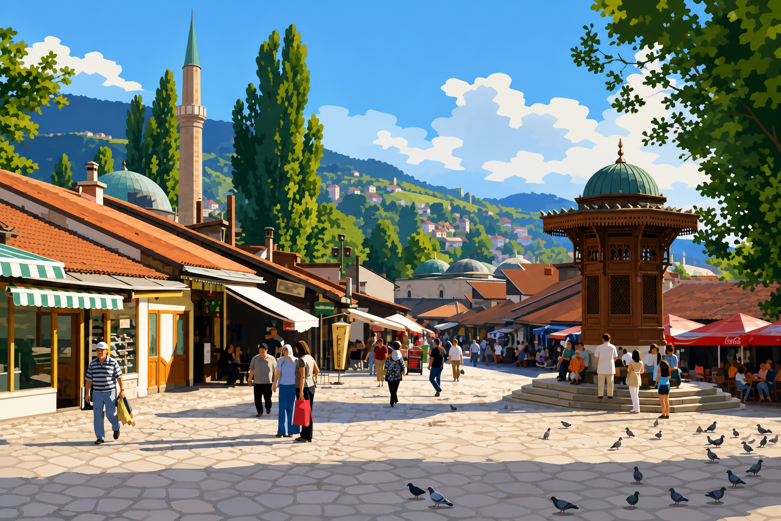Polygon painting of Sebilj fountain in Baščaršija square, Sarajevo