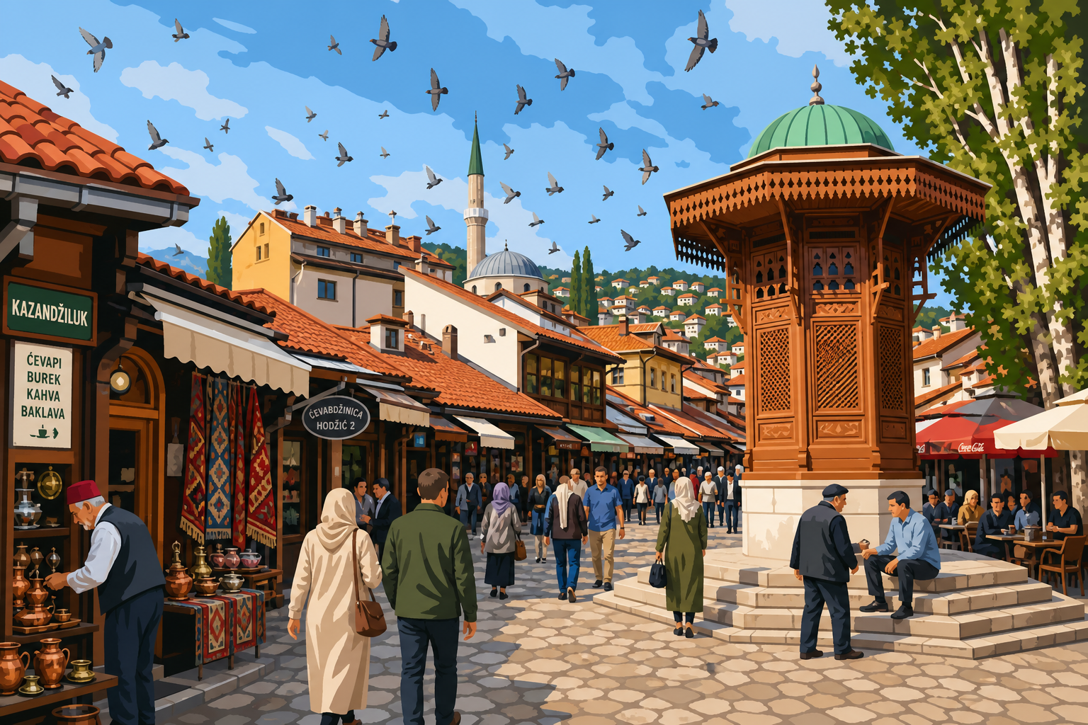 Polygon painting of a Baščaršija street in Sarajevo