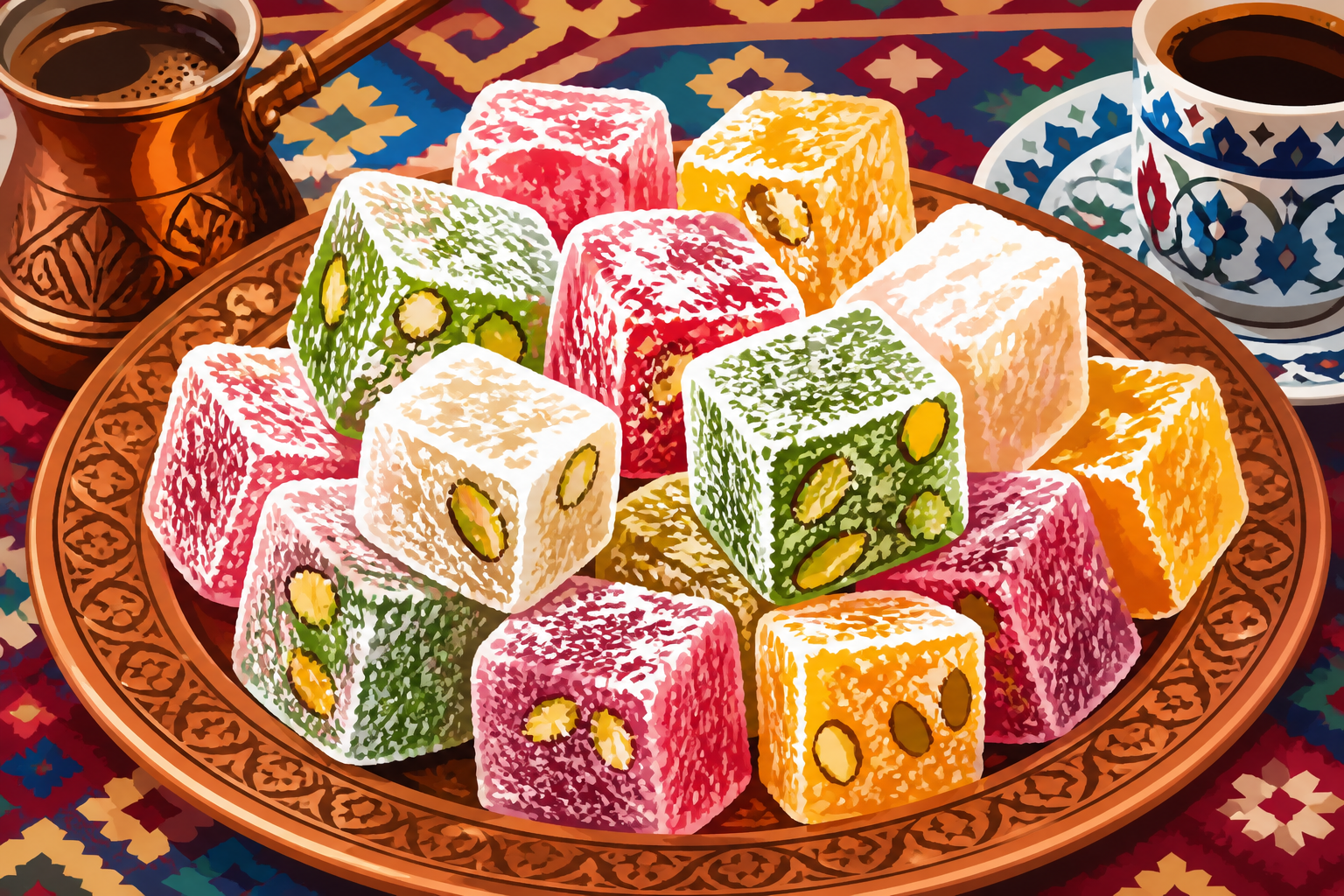 Polygon painting of rahat lokum Turkish delight with coffee sweets