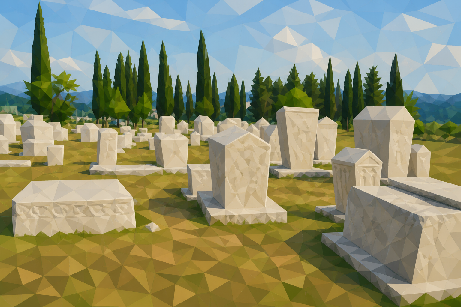 Polygon painting of the Radimlja stećci necropolis near Stolac