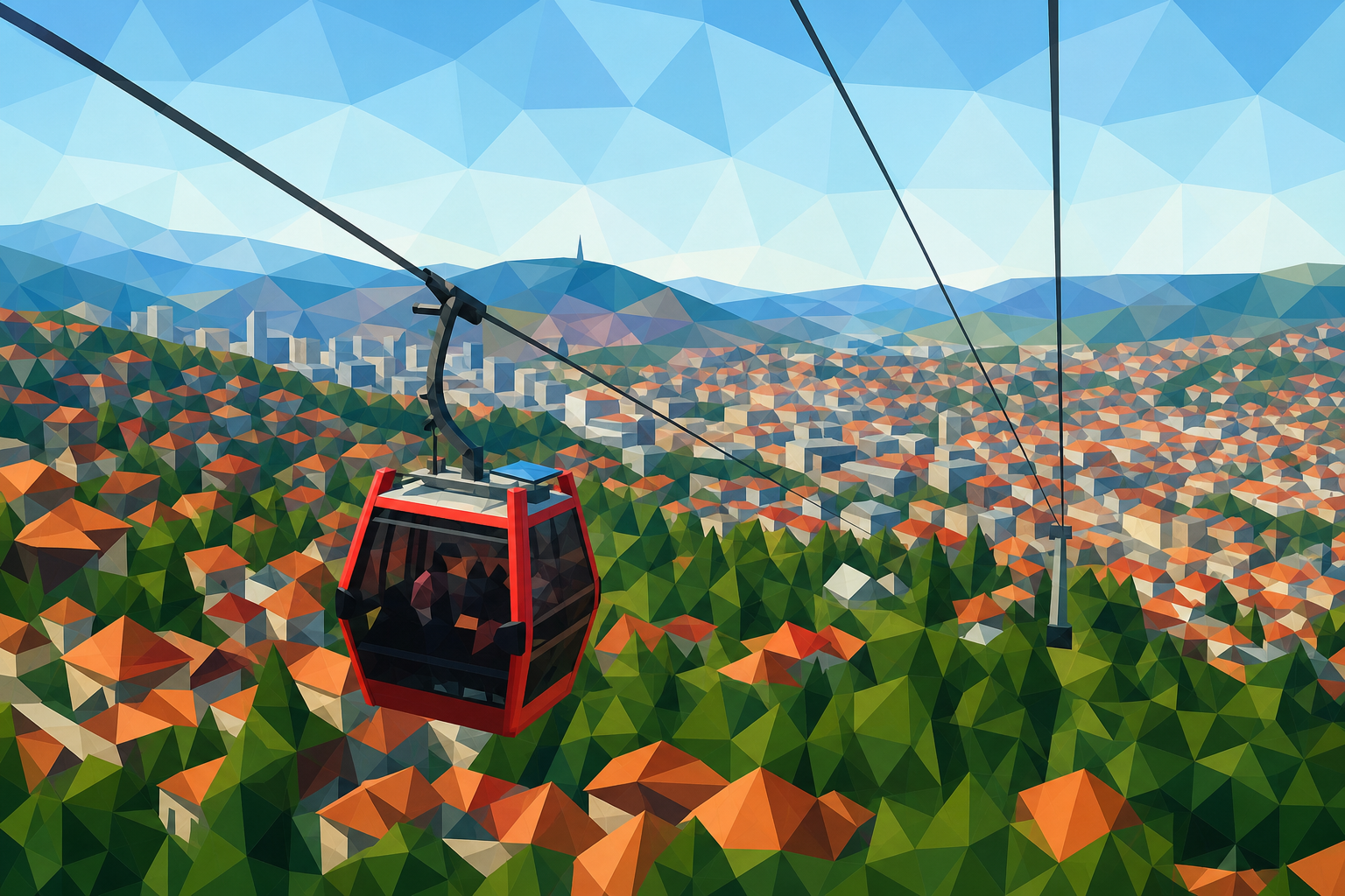 Polygon painting of Sarajevo seen from the Trebević cable car
