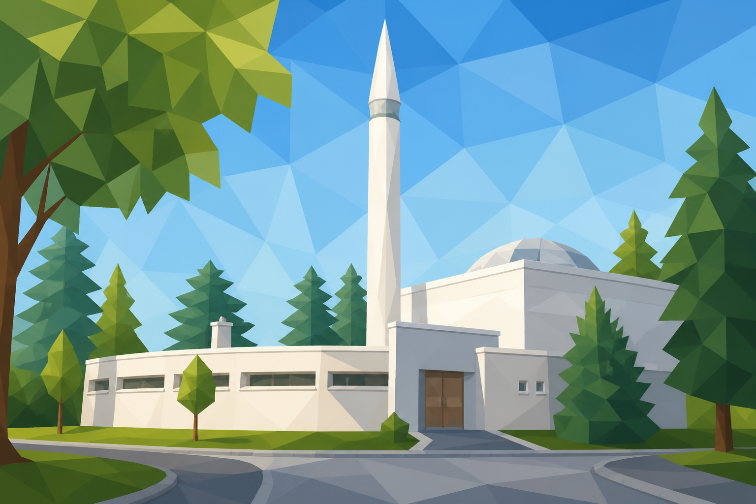 Polygon painting of the white mosque in Brčko