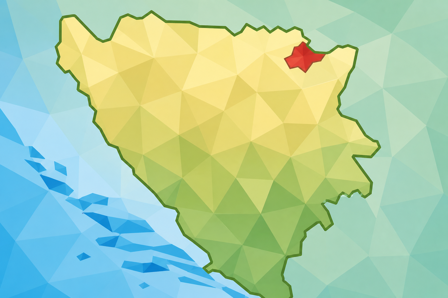Polygon painting of a map marking Brčko District within Bosnia and Herzegovina