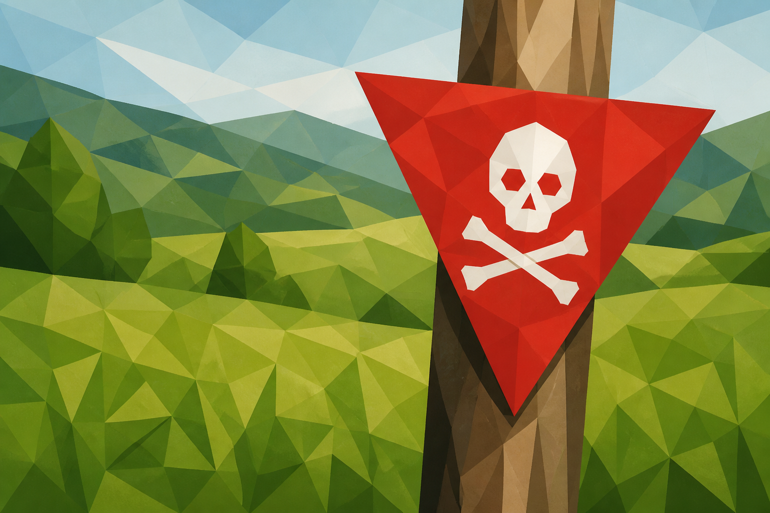 Polygon painting of a warning sign marking landmine danger