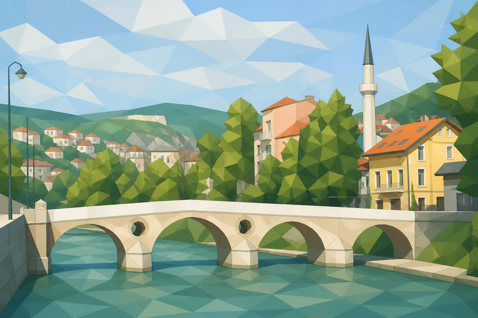 Tourists pause on Latin Bridge in Sarajevo