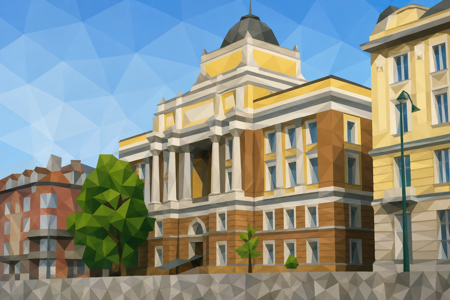 Polygon painting of a University of Sarajevo building