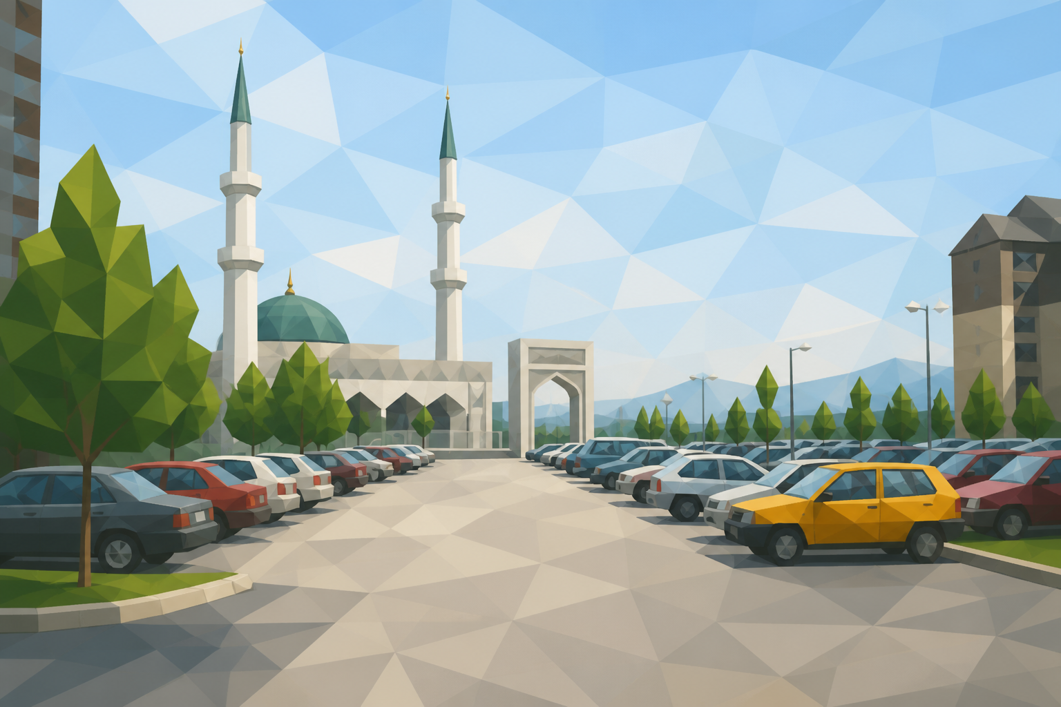 Polygon painting of the Saudi-funded King Fahd Mosque in Sarajevo