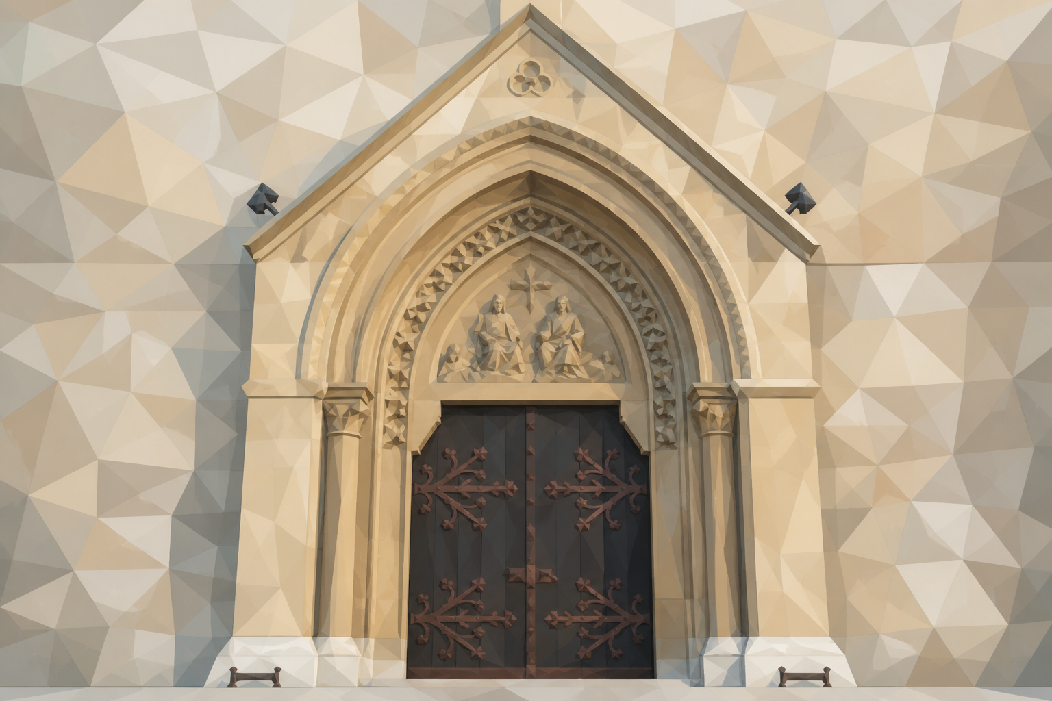 Polygon painting of sacred Heart Cathedral stands in Sarajevo.