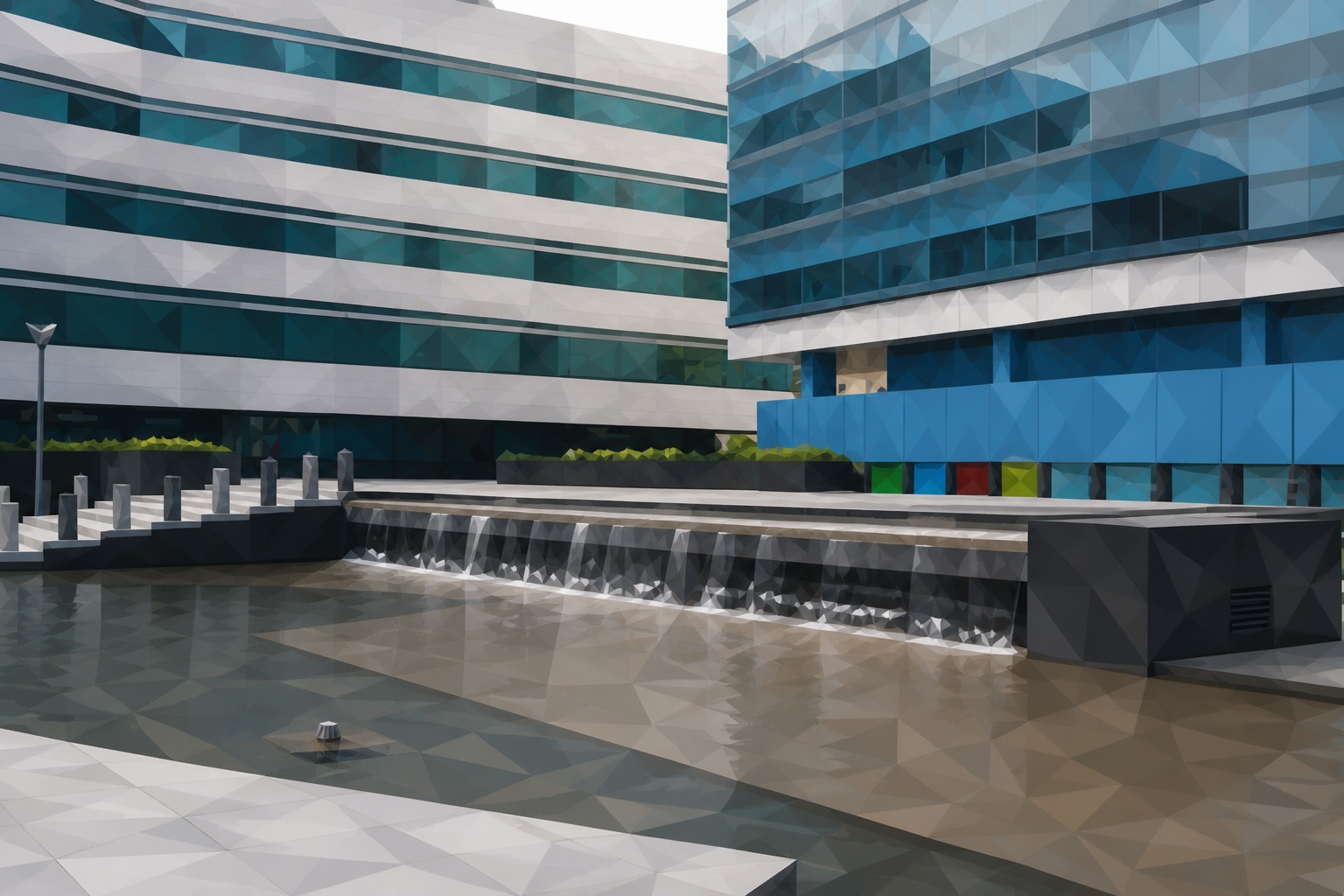 Polygon painting of the Sarajevo Parliamentary Assembly matching the Commons source photo.