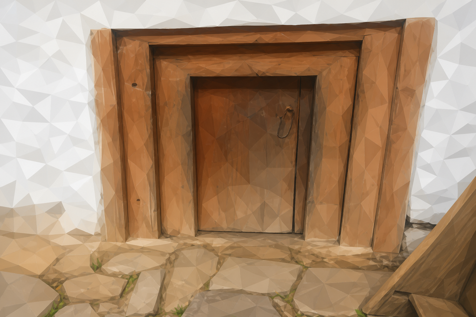 Polygon painting of a residential wooden door matching the Commons source photo.