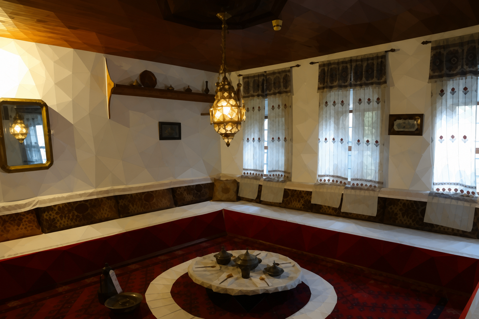Polygon painting based on the credited Commons photo. A furnished room corner.