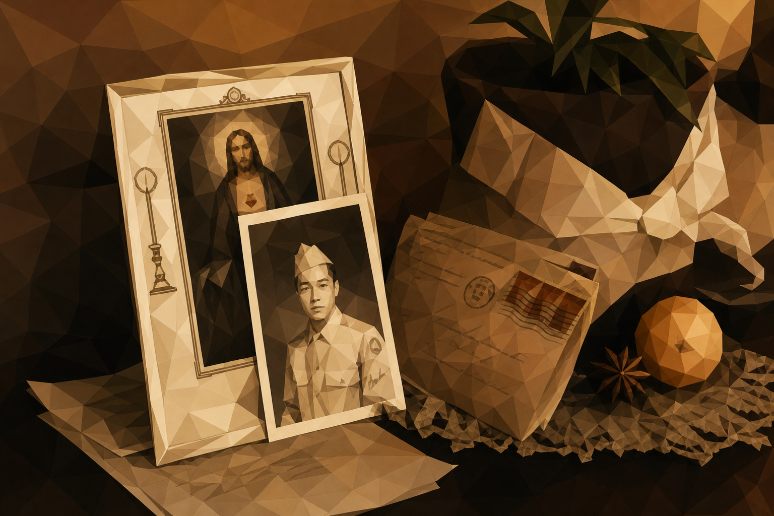 Polygon painting of a letter and envelope matching the Commons source photo.