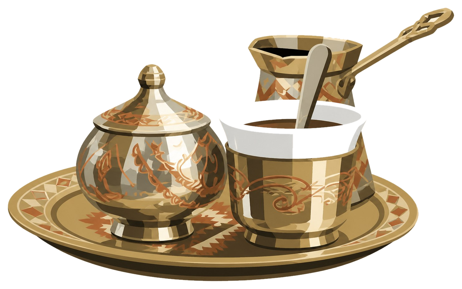 Flat polygon painting of a traditional Bosnian coffee set